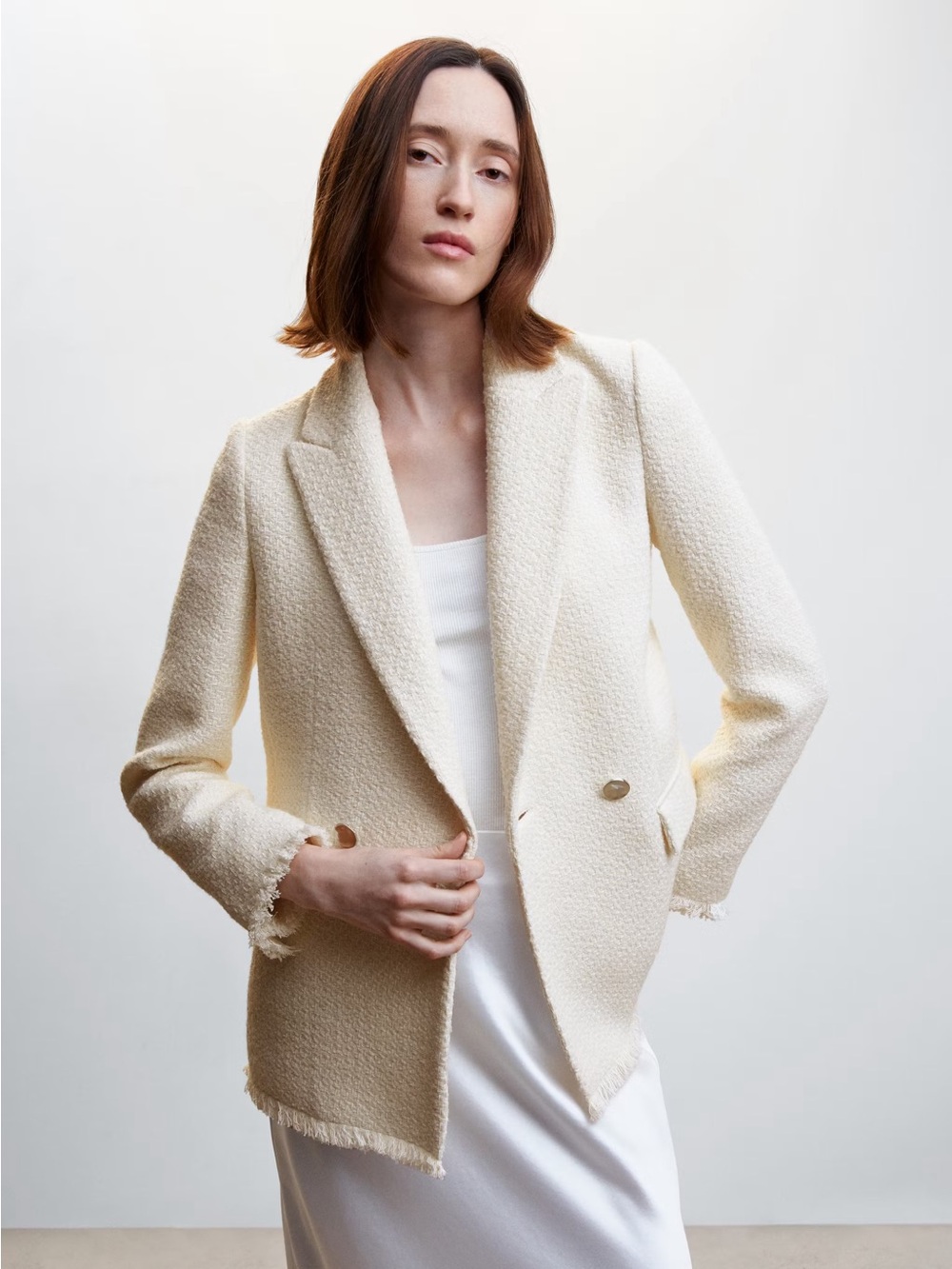 MANGO Buttons tweed blazer (Cream)